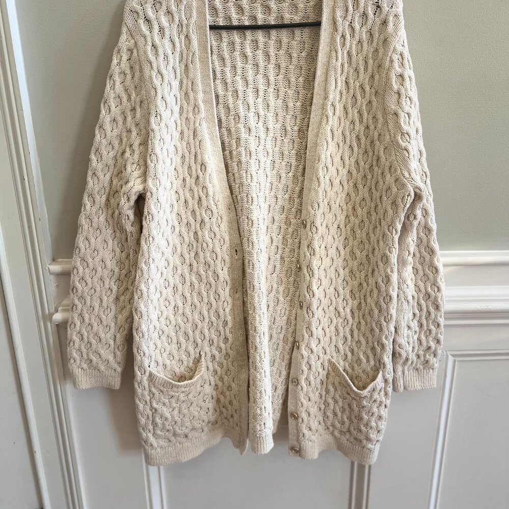 Lands’ End Cream Cable Knit Cardigan w/ Metallic Threads | Size 1X - Picture 2 of 8